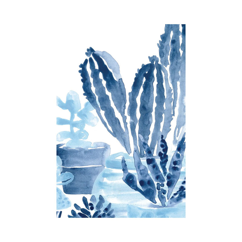 Indigo Succulent I by June Erica Vess - Wrapped Canvas Painting, 20.32 cm H x 30.48 cm W