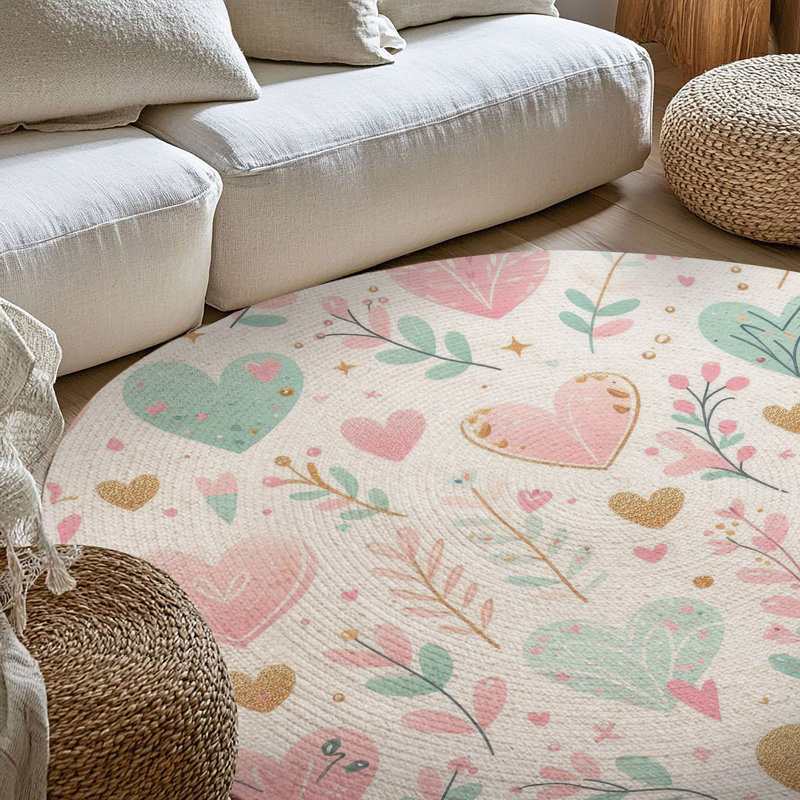 Tapis tressé Tender Heart Bursts, Rond 5 pi