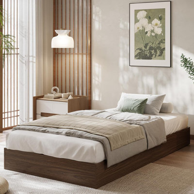 Base de lit simple en bois avec lit plateforme et tête de lit sans lattes de bois