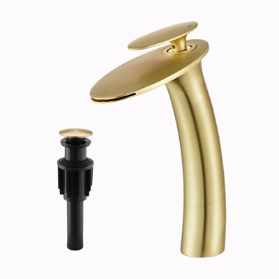 Robinet de salle de bain à un trou Waterfall avec plaque de recouvrement et drain escamotable