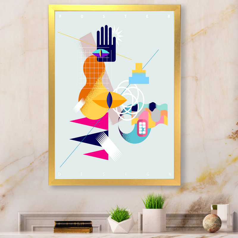 «Geometric Pastel Abstracts II», œuvre d'art moderne et contemporaine sur toile, Cadre photo doré, H 20 po x l 12 po x P 1 po
