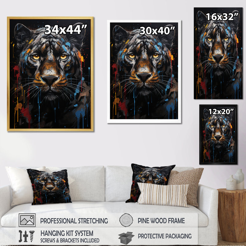 Graffiti Urban Panther Presence I, Cadre flottant noir, H 40 po x l 30 po x P 1,5 po