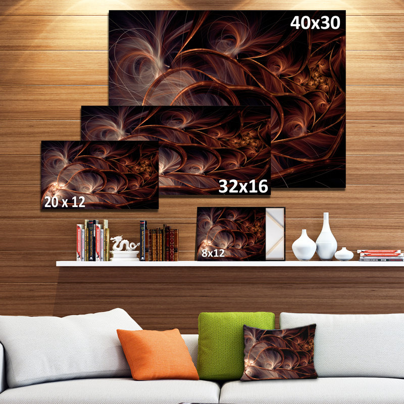 Glittering Brown Fractal Flower on Black Canvas Art Print, 32" x 16"