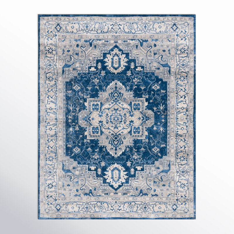 Tapis bleu marine / gris Aurich 851, Rectangle 3 pi x 5 pi