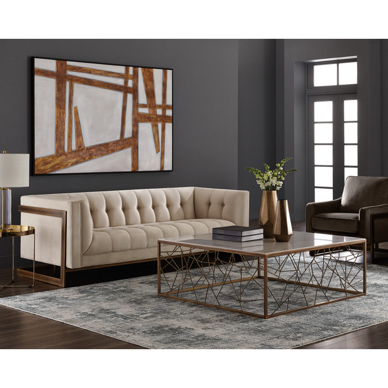 White Marble and Bronze Square Coffee Table