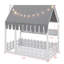 Lit de sol pour enfants d'inspiration Montessori avec barrière de sécurité, auvent, éclairage et trois compartiments de rangement-313865489-313865488