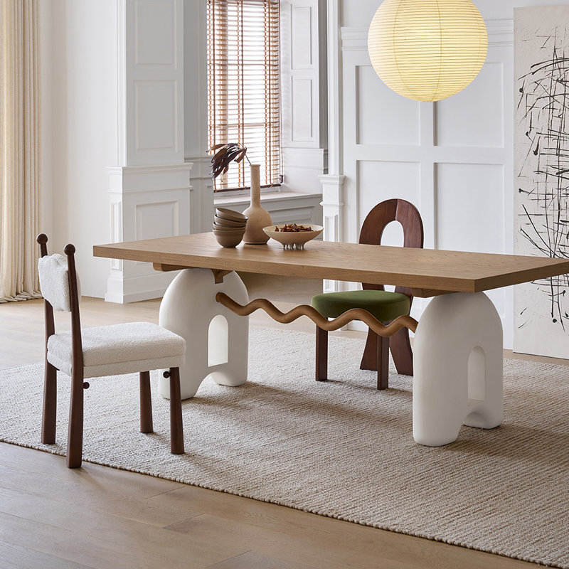 Ensembles de tables en bois massif de style français crème., H 29,92 po x L 94,49 po x l 37,4 po