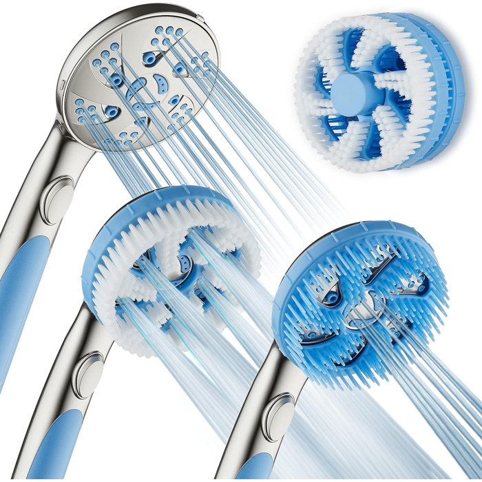 PowerSpa 3-Wege-Duschkopf Set – Handdusche Mit 63 Einstellungen, Pause-Schalter, Edelstahl-Schlauch, Verchromt