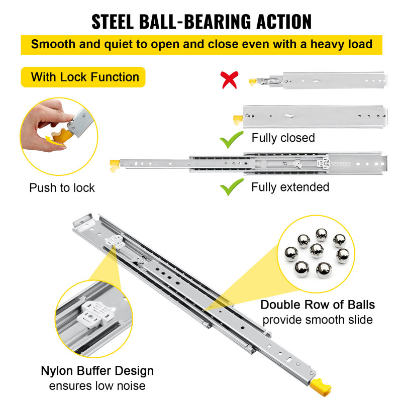 Heavy-Duty Steel Full Extension Side Mount Drawer Slides