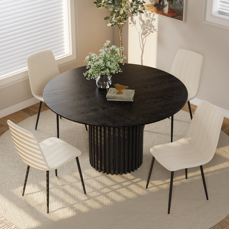 Ensemble de table de salle à manger, Noir, 5, Beige