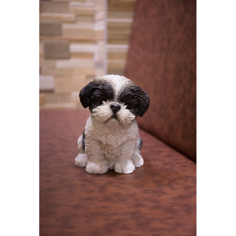 Sitting Shih Tzu Puppy Statue, Black/White