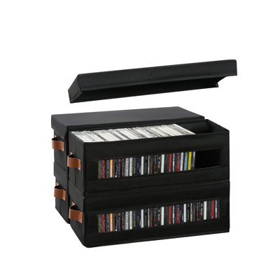 4 Packs CD Storage Box With Visible Window, Stackable CD Case Holder With Dustproof Lid And Handles, Holds Up To 148 Cds In Full Jewel Cases, Black