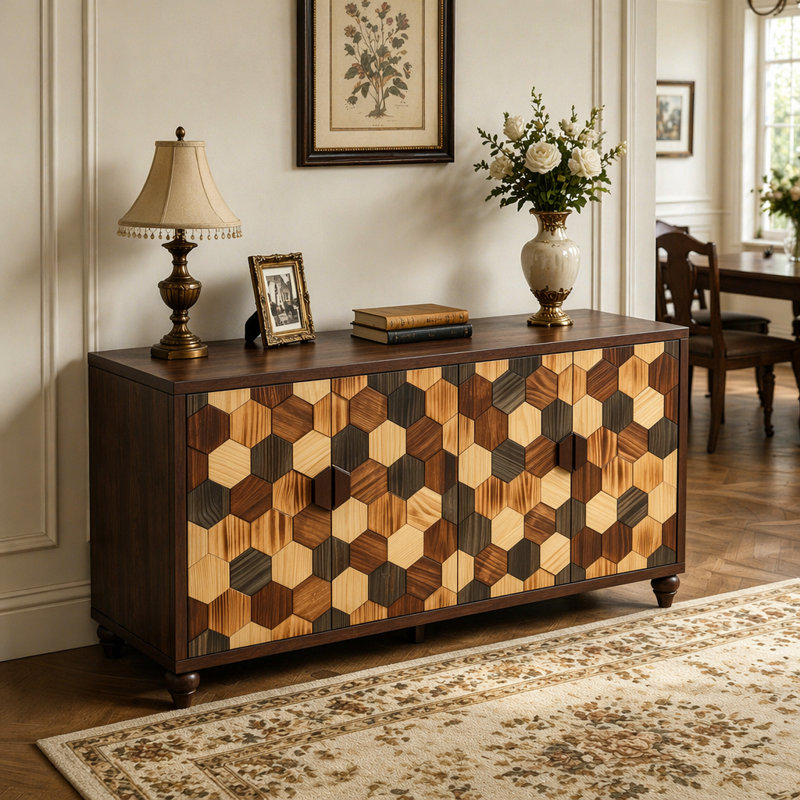 Buffet 59,8 "avec motif en nid d'abeille, armoire d'appoint moderne