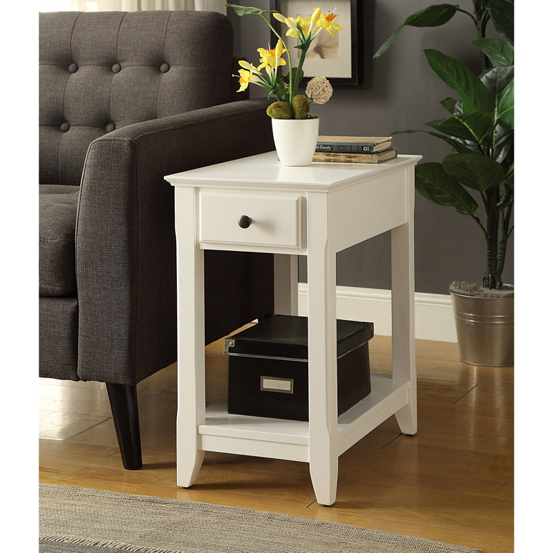 Table rectangulaire avec rangement ouvert et tiroir en finition blanche