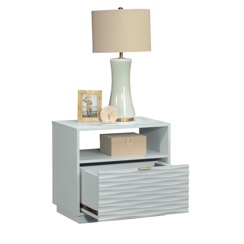 Grande table de chevet et tiroir ouvert Coastal, finition blanche