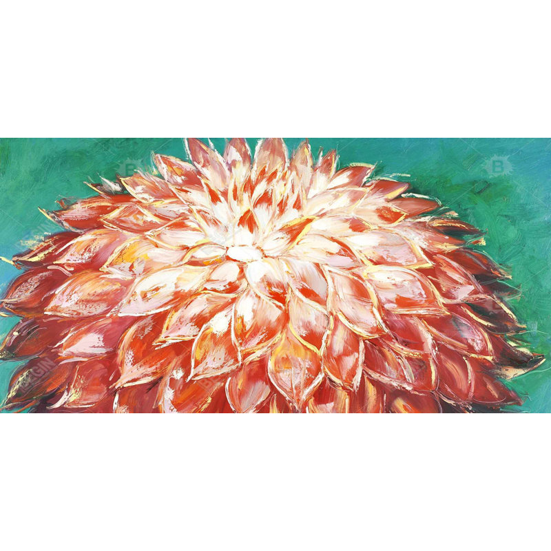 Abstrait fleur de dahlia - art encadré romantique corail