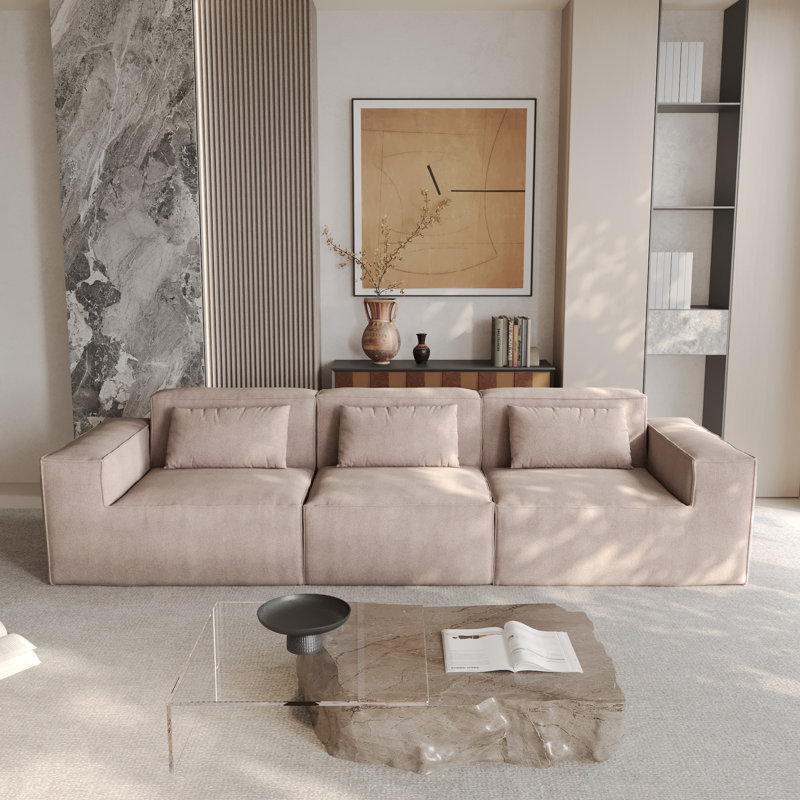 Canapé modulaire rembourré 3 pièces Berrysburg, 27.56" H x 118.12" W x 37.4" D, Khaki