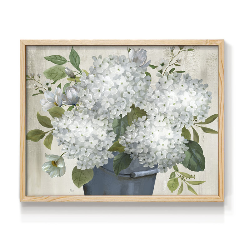 Hortensias classiques - impression encadrée - réarmable, H 22 po x l 28 po, Naturel