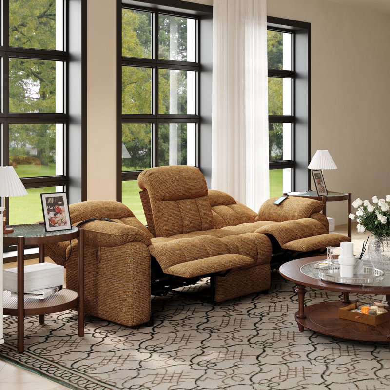 79” Wide Contemporary and Overstuffed Power Reclining Sofa with Wide Backrest, Brown