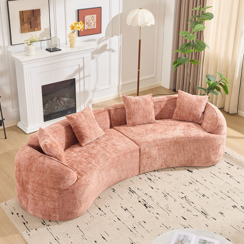 Canapé modulaire en chenille avec 4 coussins et siège moelleux, Chenille rose