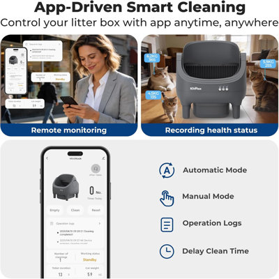 Self Cleaning Litter Box, Automatic Cat Litter Box-APP Control, Open-Design Electric Litter Box, Safety Anti-Pinch, Odor-Free Waste Disposal Includes Trash Bags, Suitable for Multiple Cats