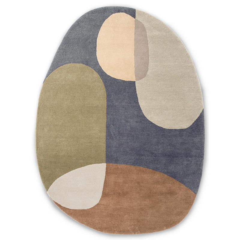 Decor Hand Tufted Wool Geometric Area Rug, Dark Gray/Taupe, Oval 8'2'' x 11'6''