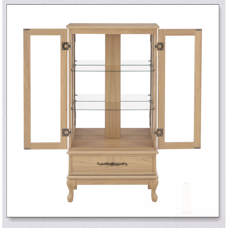 Vitrine avec verre éclairé, tablettes réglables et finition élégante pour exposer des objets de collection, Chêne clair