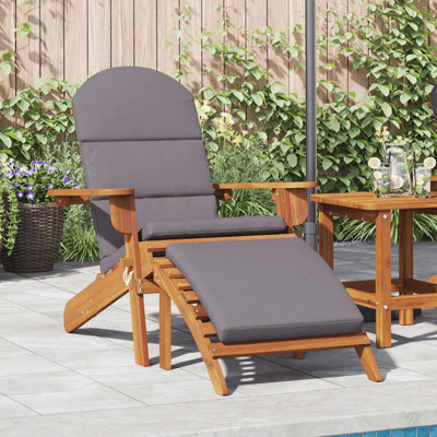 vidaXL Adirondack Garden Chair with Footrest, Foldable, Solid Acacia Wood, Brown and Grey Cushion, Weather-Resistant Outdoor Lounge Seating for Patio, by Dovecove