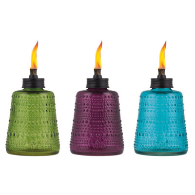 TIKI® Brand 6 Inch Table Torch Glass Blue Green and Purple