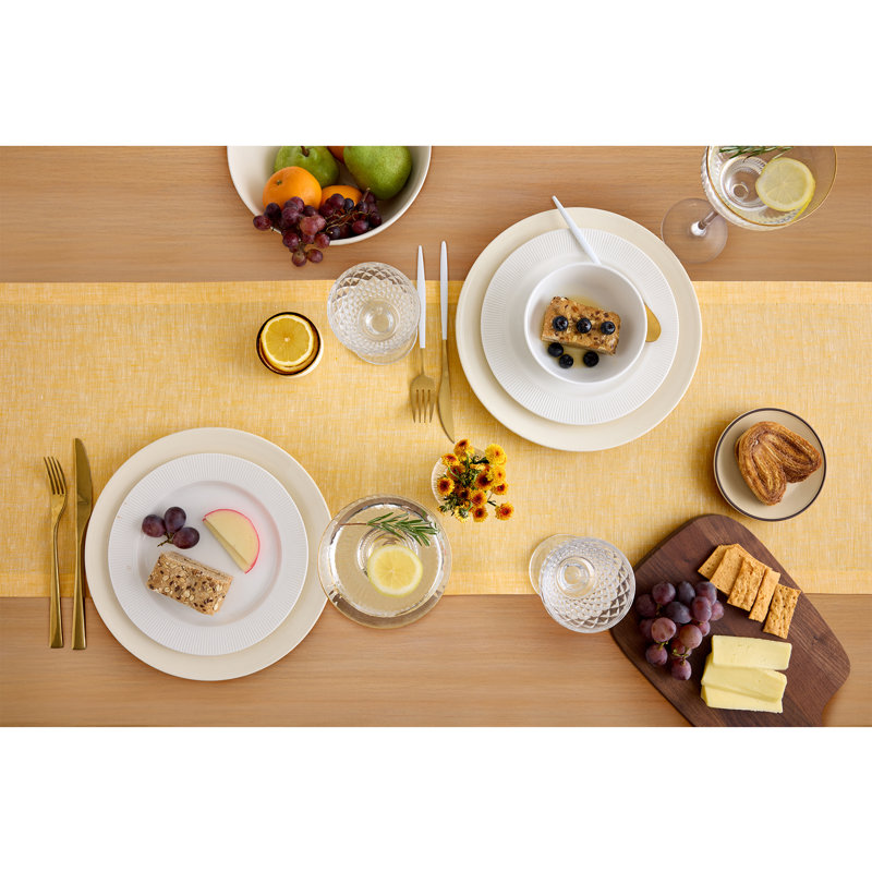 100% Pure Linen Table Runner - Athena, 60" x 14", Chambray Mustard