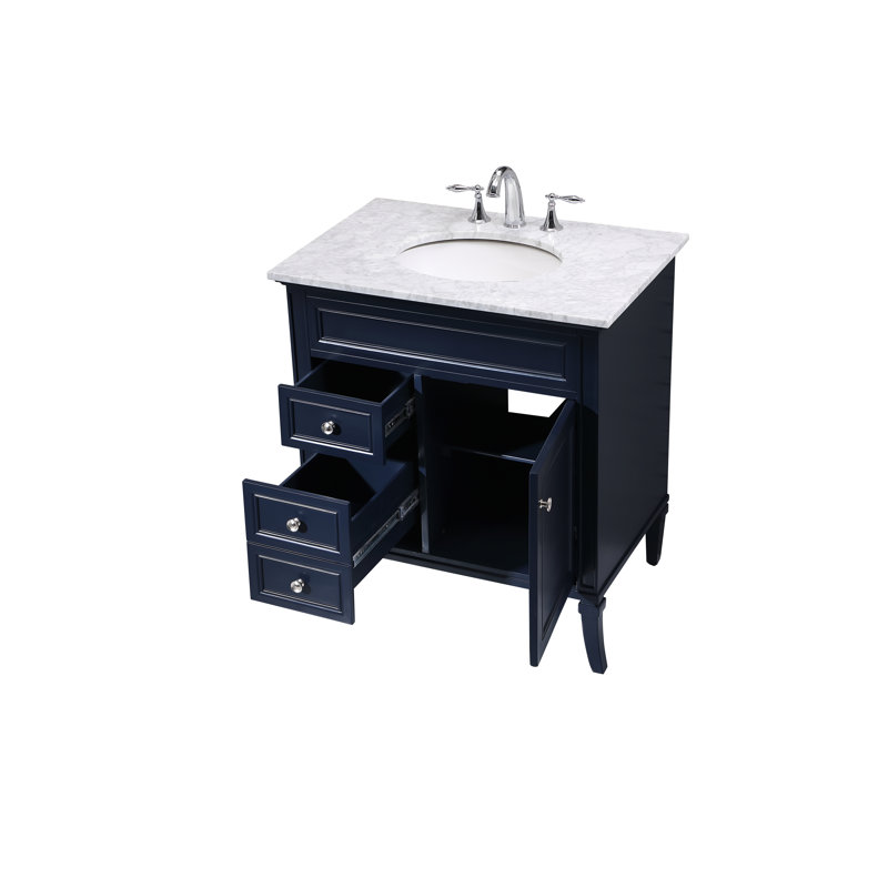 Ensemble de meuble-lavabo simple 32 po Glascock, Blanc de Carrare, Bleu, Chrome