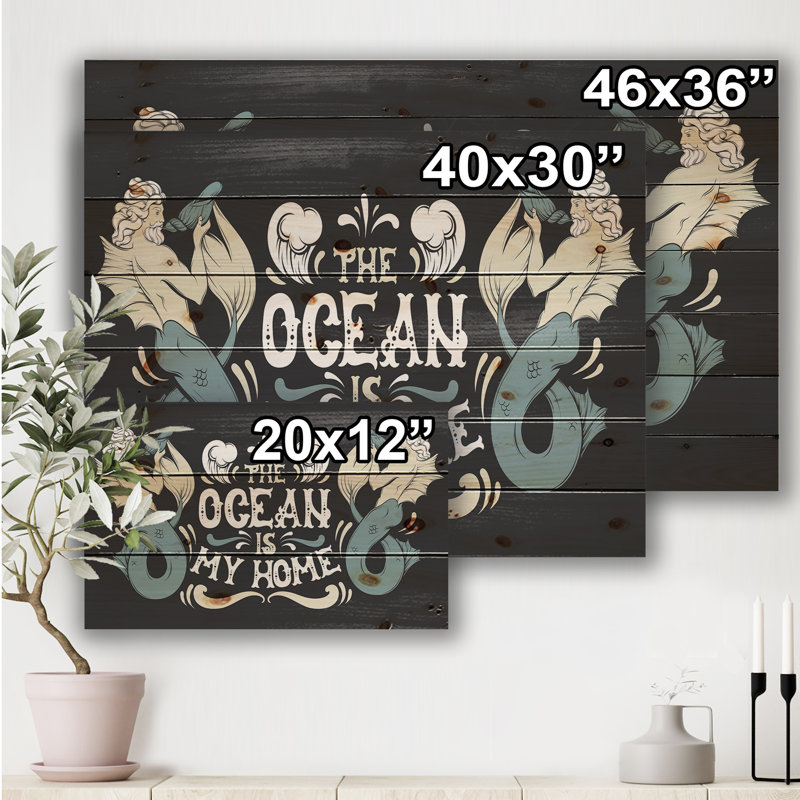 «The Ocean Is My Home», reproduction d'art textuel sur bois sans cadre, H 24 po x l 32 po x P 1 po