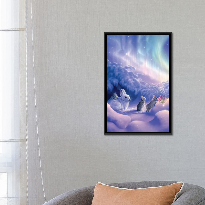 « snuggle bunnies », impression sur toile, H 26 po x l 18 po x P 1,5 po, Toile avec cadre noir, Pas de tapis