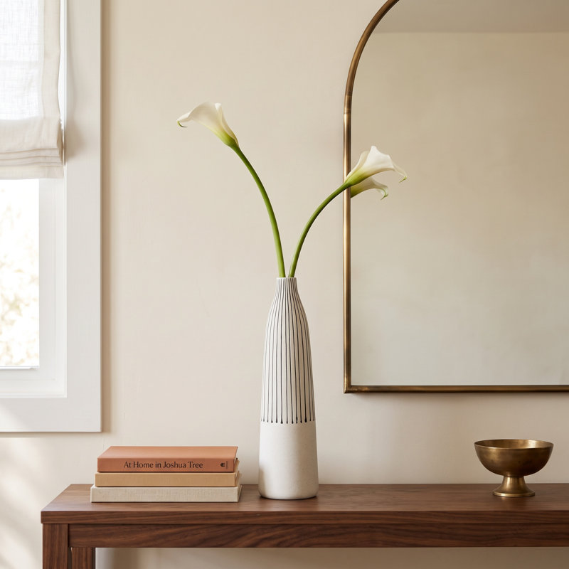 Kamini White Ceramic Floor Vase, 17.8" H x 5.1" W x 5.1" D