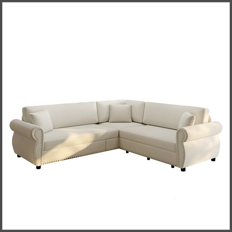 Canapé en L 88,2 po avec lit escamotable, Chenille beige