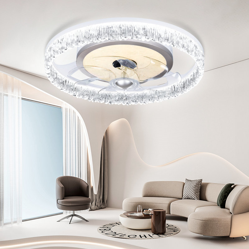 Glacier Crystal Ceiling Fan Light Remote & App, 3CT 6-Speed Reversible DC Motor, Bedroom/Living Room