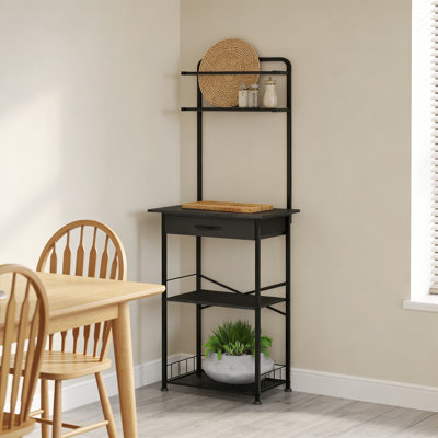 Étagère de boulanger à 5 niveaux avec armoire de rangement et tiroir en tissu, support de rangement pour café, micro-ondes, appareils électroménagers et épices, structure en métal peu encombrante