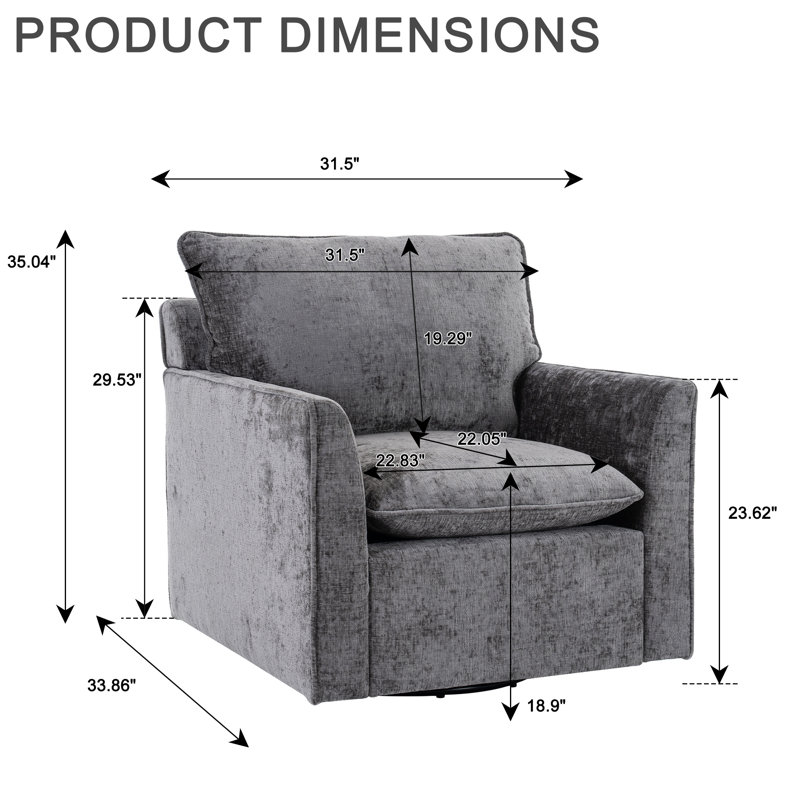 Ensemble de 2 chaises d'appoint pivotantes en chenille de 36,2 po de largeur (ensemble de 2), Gris