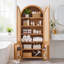 Grande armoire arquée avec portes en rotin et tablettes réglables, armoire de rangement de style campagnard moderne à 4 portes avec supports intégrés-331572098