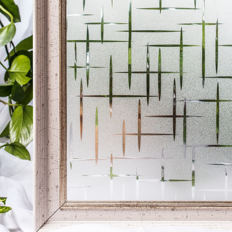 Window Film Non-Adhesive Frosting Privacy Film For Glass Windows Self Static-Cling Decorative Window Cling For Home Office UV Protection Cross Pattern