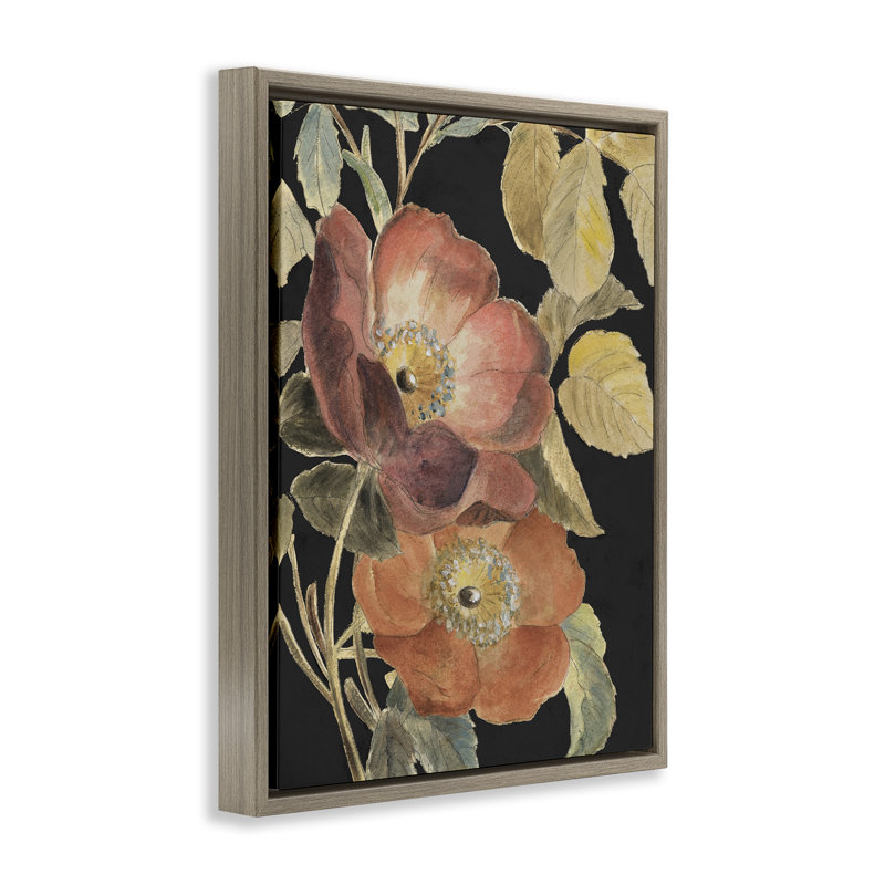 Fleur rouge sur cadre flottant noir, design par Lanie Loreth, Cadre flottant orme Montalcino, H 21 po x l 17 po