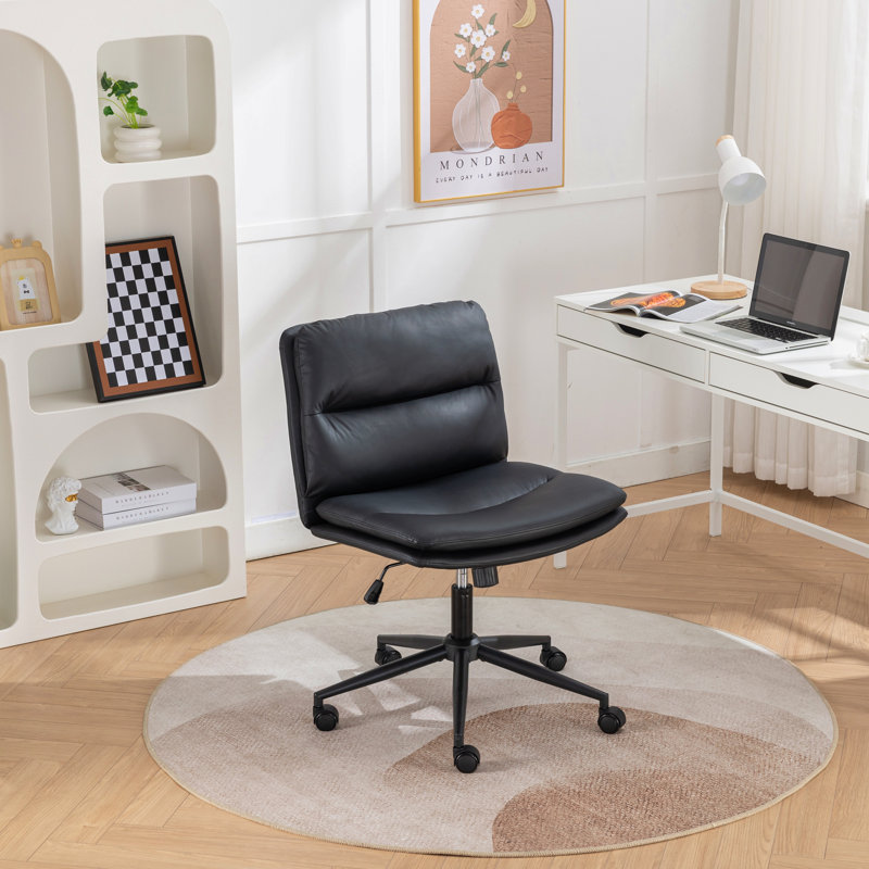 Adjustable Swivel Criss-Cross Chair, Wide Seat/ Office Chair /Vanity Chair, Black
