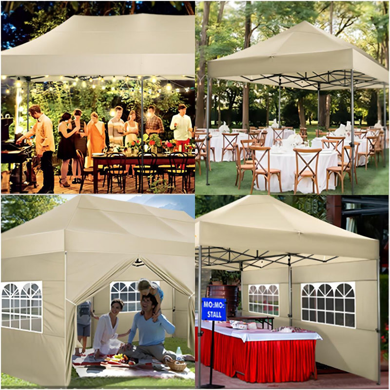 Khaki 10x20 Heavy Duty Pop-Up Canopy Tent with Removable Sidewalls