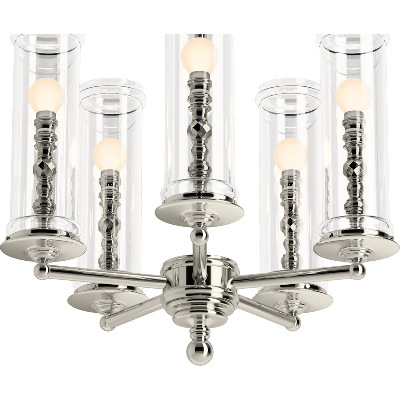 5 - Light Candle Style Chandelier, Polished Nickel