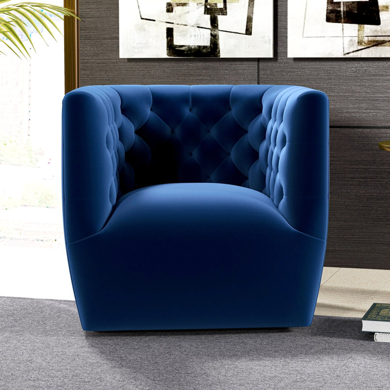 Chaise pivotante en velours bleu foncé Delaney, Blue