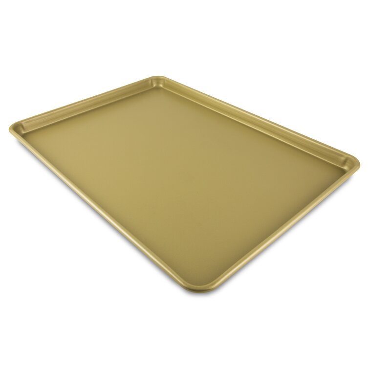 Gold-Coated Aluminum Cookie Sheet with Silicone Handle » NUCU® Cookware &  Bakeware