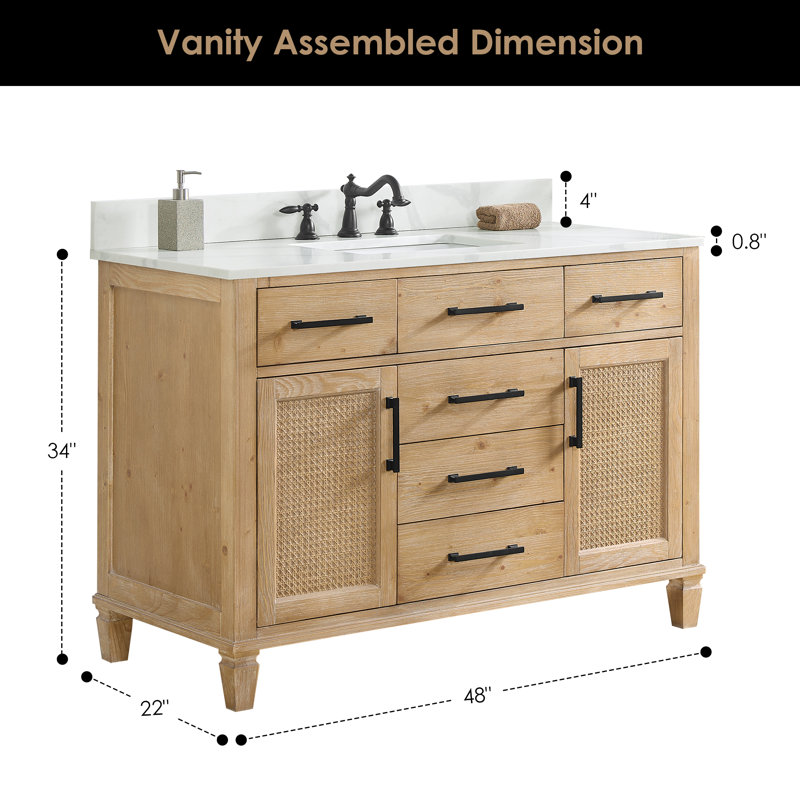 Ensemble de meuble-lavabo autoportant l 48 po avec plateau en quartz Armanno