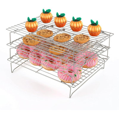 3-Tier Stainless Steel Cooling Rack Set, Nonstick Baking Rack Grill Tray