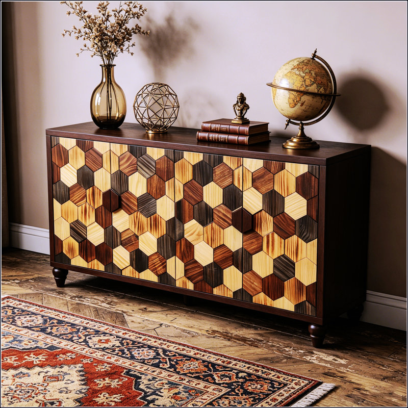 Buffet Honeycomb à motif grain de bois de frêne, armoire d'appoint moderne