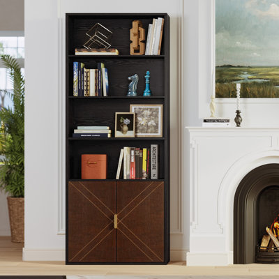 Book Shelf With Leather Doors, 70" Tall Bookcase, 6-tier Bookshelf, Storage Shelves Floor Standing For Home Office, Living Room, Bedroom, Brown by Latitude Run